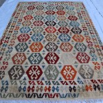 6x9 ft Afghan kilim rug, Large beige flatweave natural wool rug kilim, Living room bedroom, Colorful dining room dorm rug, Turkish geometric kilim.