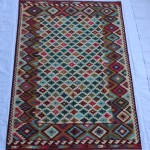 6x9 Afghan Colorful kilim rug, Hand-knotted Turkmen Wool Kilim, Beige Pink Green home decor large Turkish rug, Kitchen Dinning room Flatweave carpet,